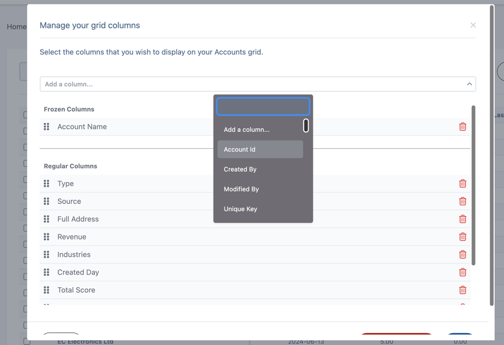 Manage your grid columns in CRM